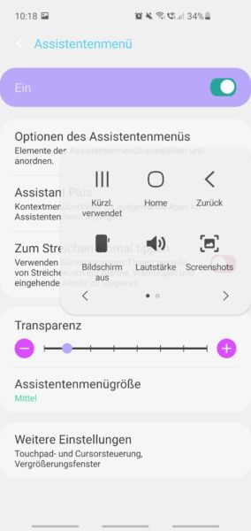 Android - geöffnetes Assistentenmenü