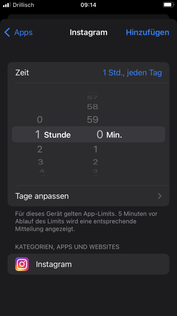iOS-Einstellungen | Bildschirmzeit | App-Limits
