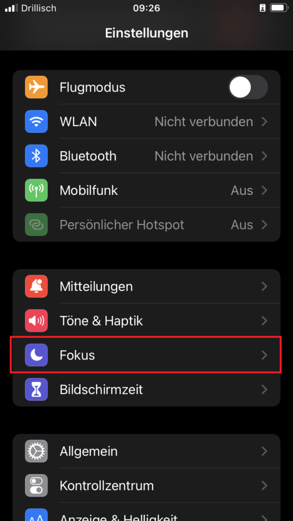 iOS-Einstellungen | Fokus