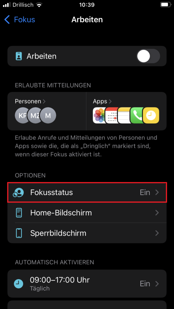 iOS-Einstellungen | Fokus | Arbeiten